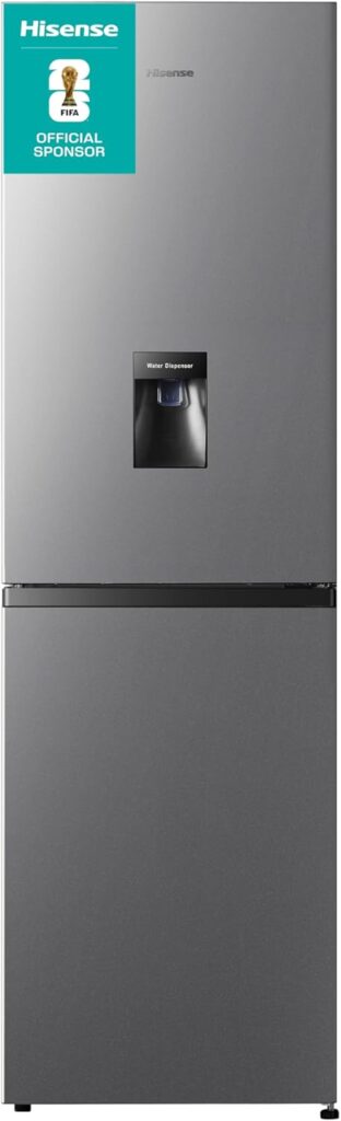 Hisense RB327N4WCE 55cm Freestanding 50/50 Fridge Freezer - 256 litre capacity - Total No Frost - Non-plumbed Water Dispenser - Silver - E Rated, H182.4 x W55 x D55.6 (cm)          [Energy Class E]