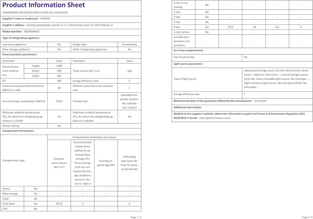 Hisense RB390N4ACE 60cm Free Standing Fridge Freezer Stainless Steel E Rated          [Energy Class E]