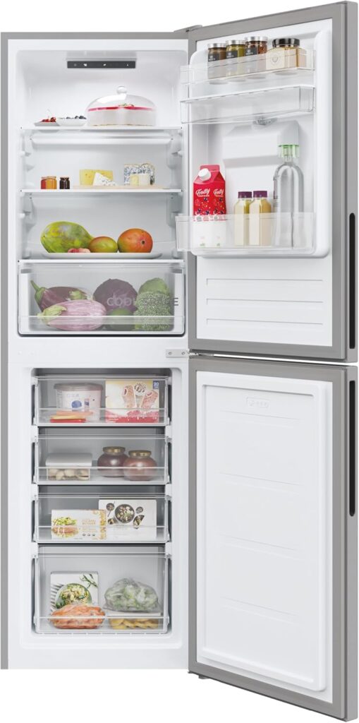 Hoover H-FRIDGE 300 Freestanding Fridge Freezer 50/50 with Water Dispenser, 2 Doors, Low Frost Technology, E Class, 246L Total Capacity, Internal Display, Silver, 54.5x55x176 cm - HOCT3L517EWSK-1          [Energy Class E]