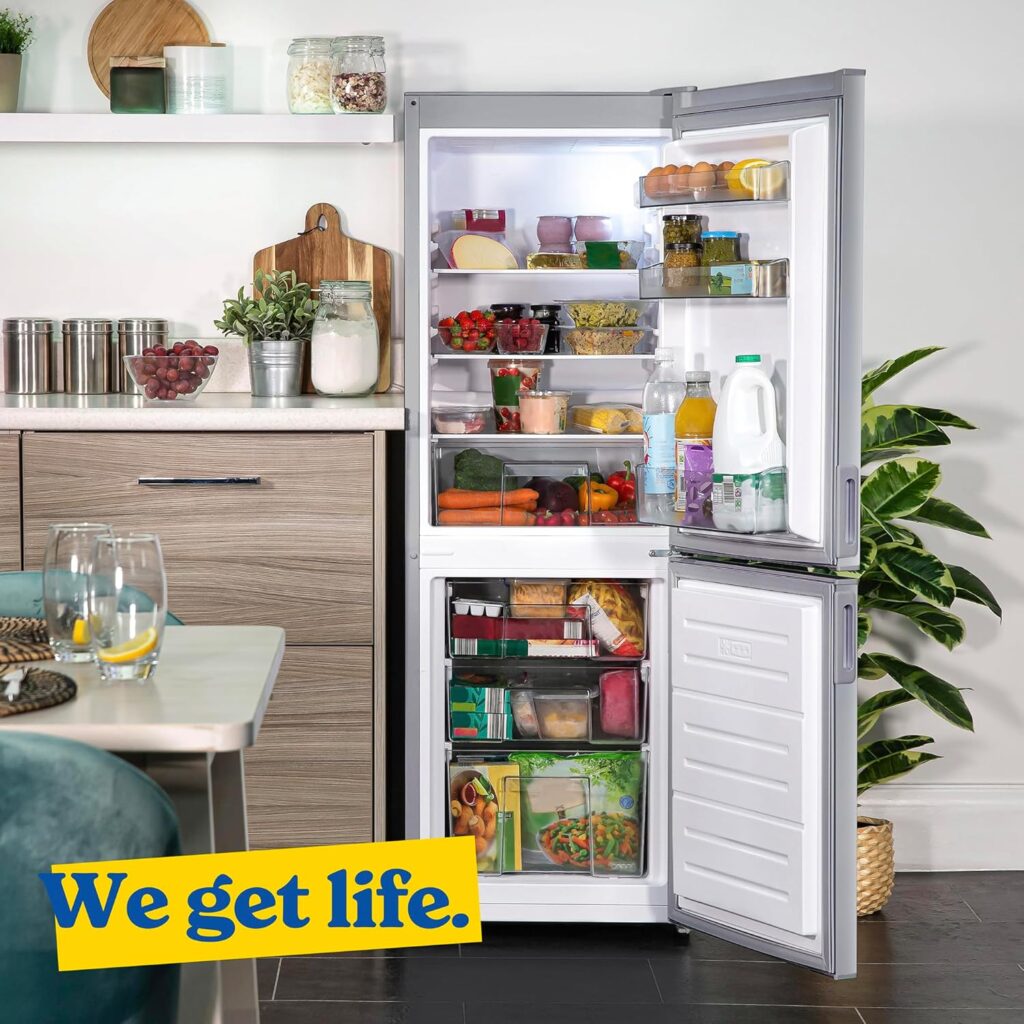 Russell Hobbs Fridge Freezer Low Frost Silver 60/40, 174 Total Capacity, Freestanding 50cm Wide 145cm High, Fast Freeze, Adjustable Thermostat, 2 Year Guarantee RH145FF501E1S          [Energy Class E]