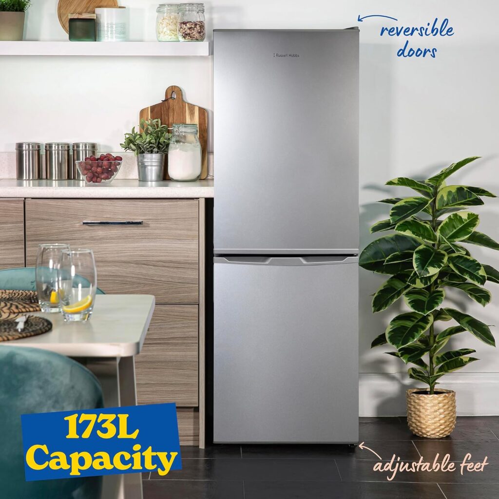 Russell Hobbs Fridge Freezer Low Frost Silver 60/40, 174 Total Capacity, Freestanding 50cm Wide 145cm High, Fast Freeze, Adjustable Thermostat, 2 Year Guarantee RH145FF501E1S          [Energy Class E]