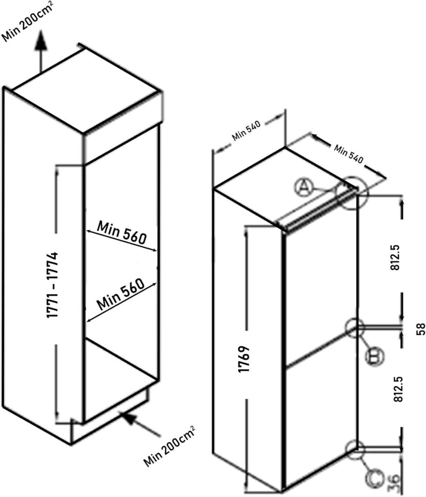SIA AMZRFI105 50/50 Split Built In Integrated 240L Fridge Freezer With Sliding Fittings          [Energy Class F]