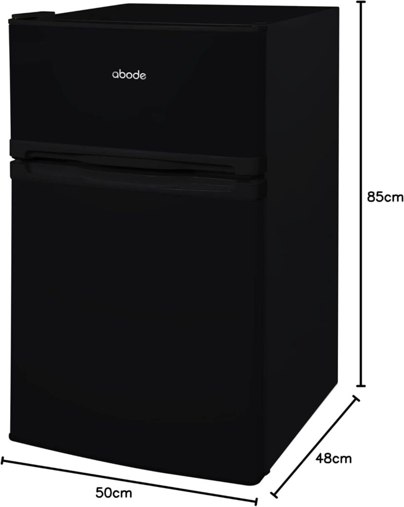Abode Under Counter Fridge Freezer Energy Efficient 85 Litre Capacity Black, Slimline 2 Door, Freestanding, LED Light, Adjustable Thermostat, 4 Star Freezer Rating, Removable Shelves A85UCFF482E1B          [Energy Class E]