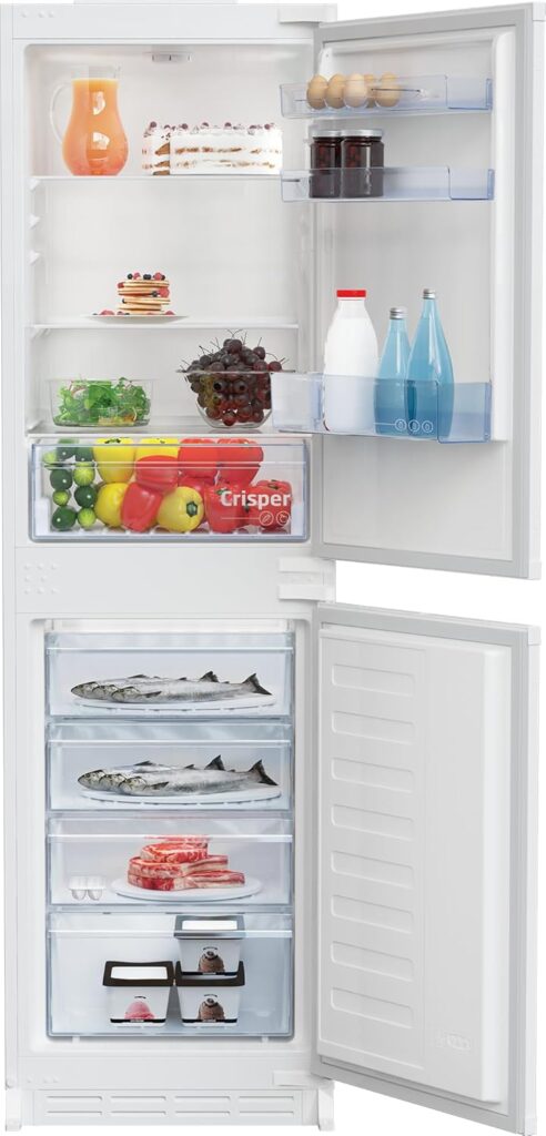 Beko BCSM450 178cm tall 50/50 Integrated Fridge Freezer with Sliding Door Fixing Kit - White - E Rated          [Energy Class E]