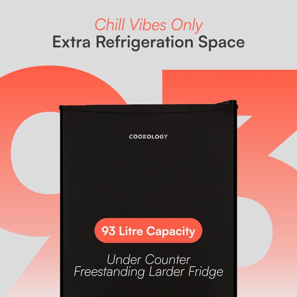 Cookology UCFR88BK under counter Freestanding Fridge in Black - 93 Litre Capacity - Adjustable Temperature Control  Legs - Reversible Door          [Energy Class F]