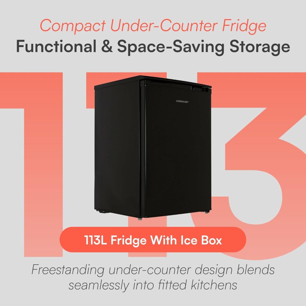 Cookology UCIB113BK 55cm Freestanding Undercounter Fridge  Ice Box in Black          [Energy Class F]