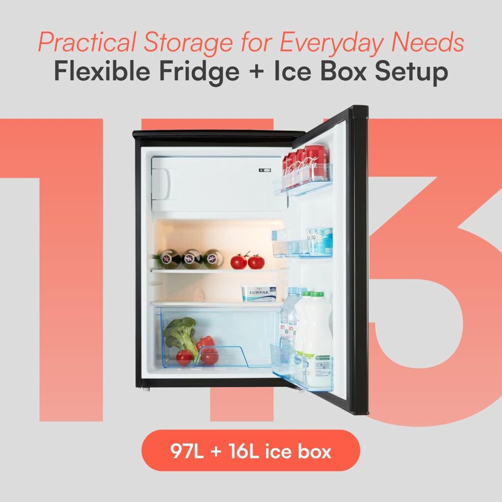 Cookology UCIB113BK 55cm Freestanding Undercounter Fridge  Ice Box in Black          [Energy Class F]