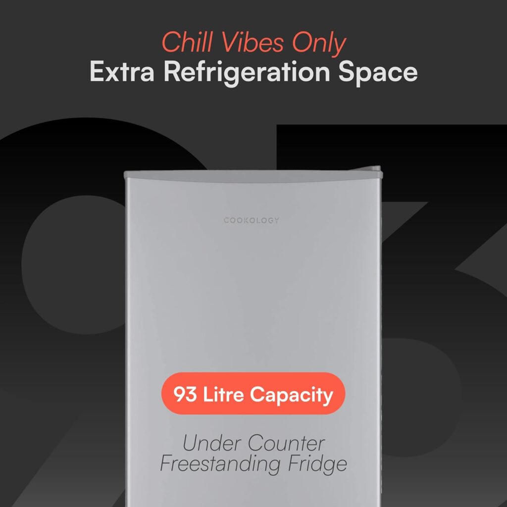 Cookology UCIF93SL Freestanding under counter Fridge in Silver - 93 Litre Capacity - Adjustable Temperature Control  Legs - With Chiller Box          [Energy Class F]