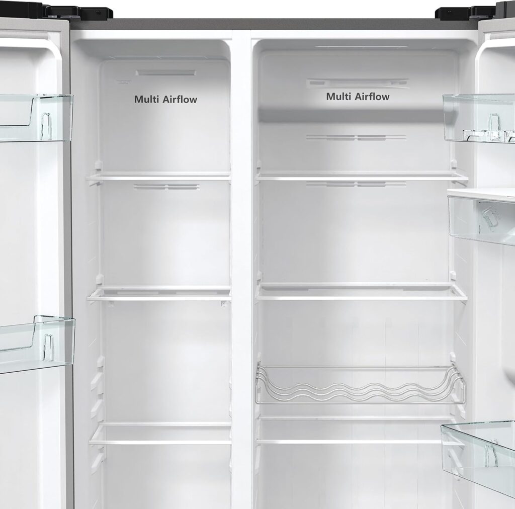 Fridgemaster MS91547DFE Freestanding American Side by side Door Fridge Freezer 547L, Metal Grey, Inverter compressor, Non-Plumbed Water Dispenser, 91 × 178.6 × 64.3 cm (W×H×D) Energy Rating E          [Energy Class E]