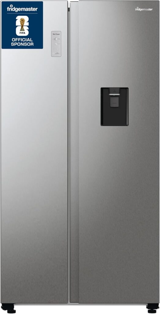 Fridgemaster MS91547DFE Freestanding American Side by side Door Fridge Freezer 547L, Metal Grey, Inverter compressor, Non-Plumbed Water Dispenser, 91 × 178.6 × 64.3 cm (W×H×D) Energy Rating E          [Energy Class E]