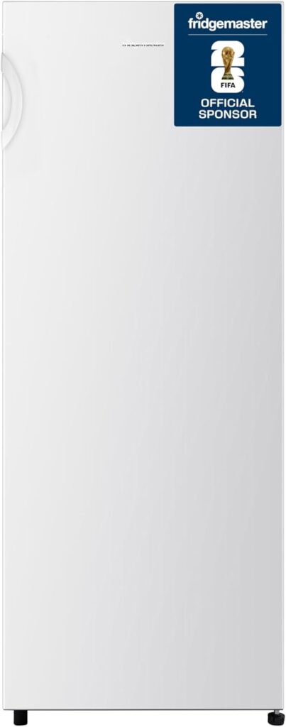 Fridgemaster MTZ55153E Freestanding Upright Freezer, 165 Litres, 143 cm Tall, 4 Star Freezer Rating, 55cm width, E Rated in White          [Energy Class E]