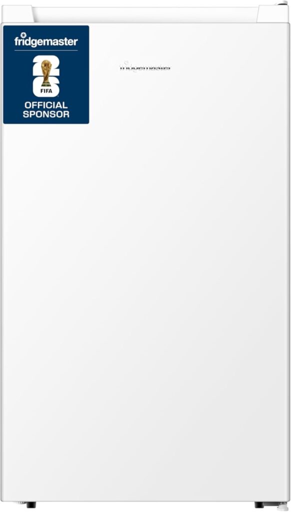 Fridgemaster MUL4892E 92L Under Counter Fridge with LED Lighting, Adjustable Temperature Control, Reversible Door and Salad Box, White, E rated          [Energy Class E]