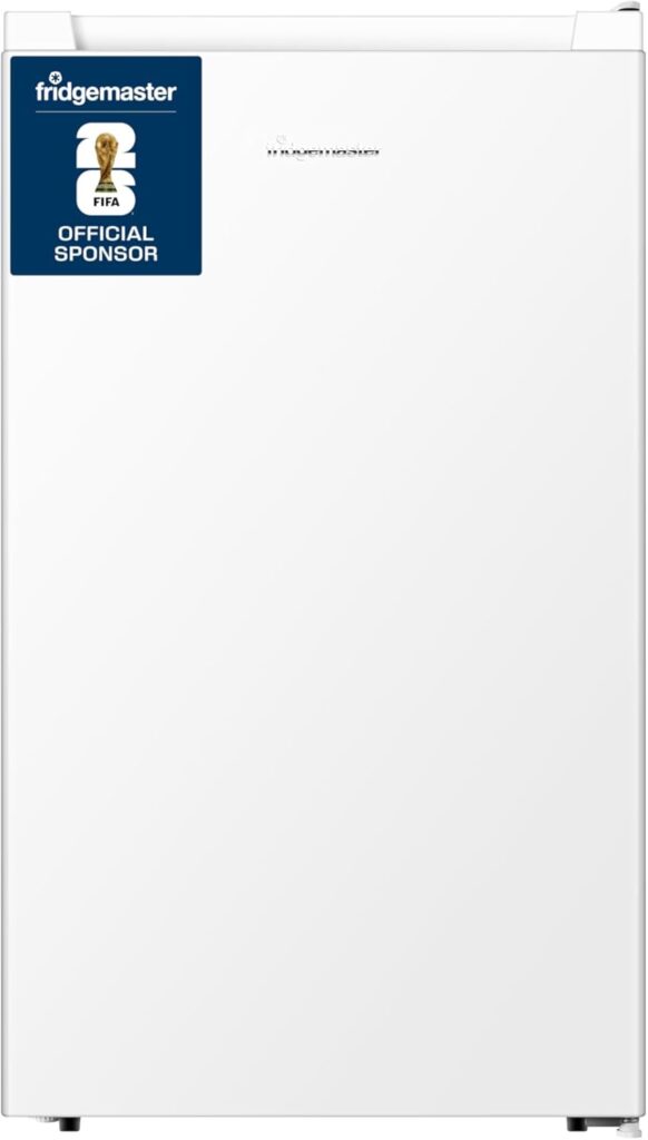 Fridgemaster MUR4894E 82L Under Counter Fridge with LED Lighting, Adjustable Temperature Control, Reversible Door and 3 star Ice Box, White, E rated          [Energy Class E]