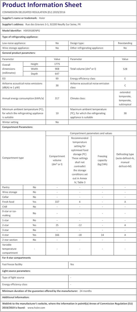 Haier SBS 90 Series 3 Freestanding American Fridge Freezer, Side by Side, Total No Frost, E Class, Multi Air Flow Technology, 528L Total Capacity, Quiet, Gentle Silver, 91x66x177.5 cm - HSR3918ENPG          [Energy Class E]