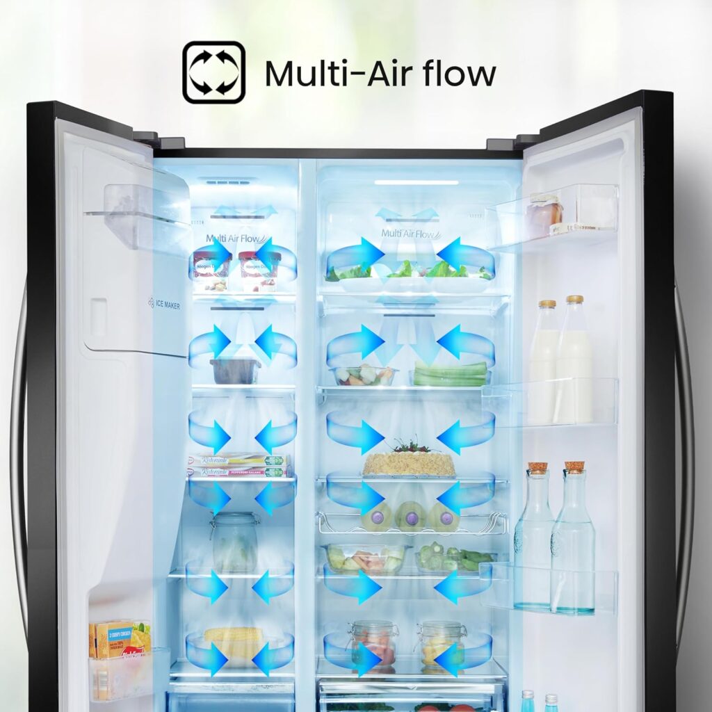 Hisense RS694N4IBE Freestanding Side-by-Side Door American Fridge Freezer 562L 91 x 178.65 x 74.3 cm (W x H x D), Black, Varnished Door, E rated          [Energy Class E]