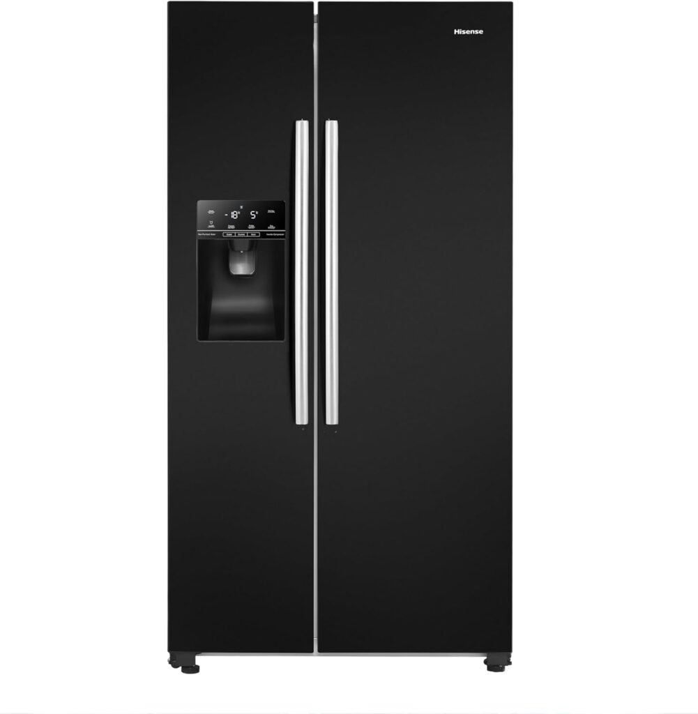 Hisense RS694N4IBE Freestanding Side-by-Side Door American Fridge Freezer 562L 91 x 178.65 x 74.3 cm (W x H x D), Black, Varnished Door, E rated          [Energy Class E]