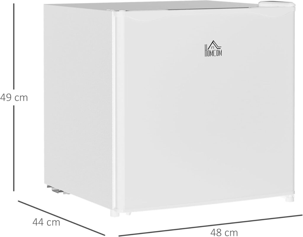 HOMCOM 46 Litre Table Top Mini Fridge, Small Fridge with Ice Box, Reversible Door, Adjustable Temperature and Legs for Bedrooms, Home Office, Cream          [Energy Class E]