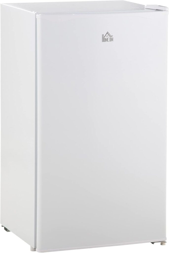 HOMCOM 91 Litre Freestanding Under Counter Fridge Freezer, Small Fridge with Chiller Box, Adjustable Thermostat, 47.5cm Wide, White          [Energy Class E]
