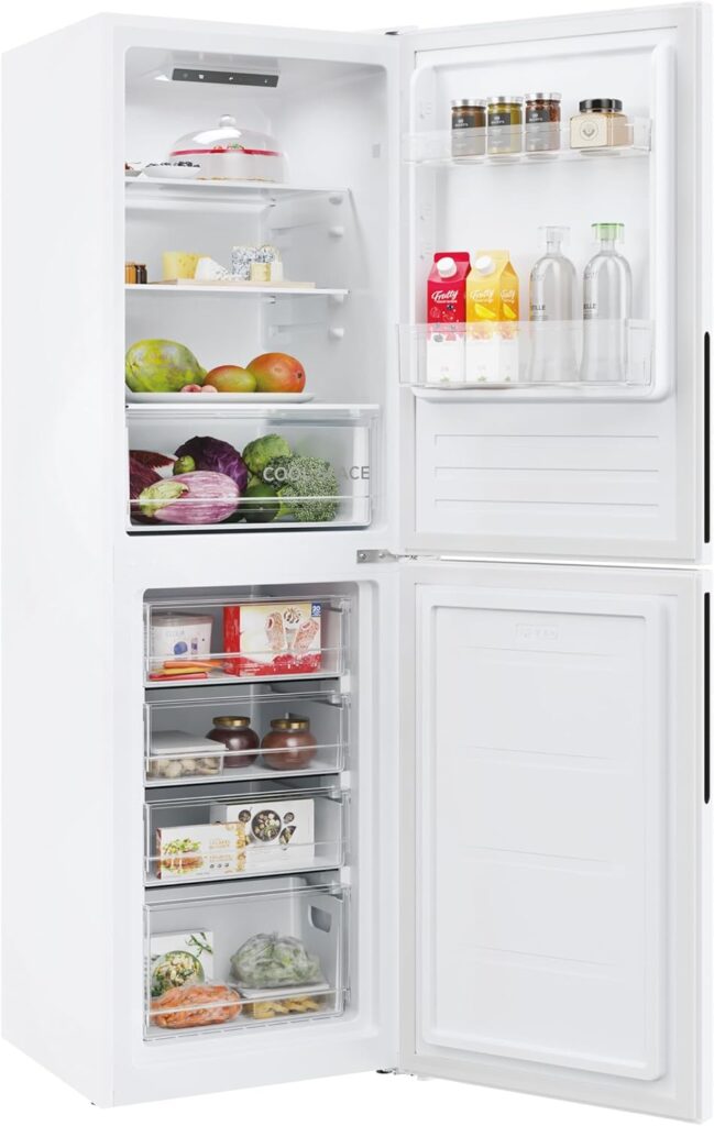 Hoover H-FRIDGE 300 Freestanding Fridge Freezer 50/50, 2 Doors, Low Frost Technology, E Class, 252L Total Capacity, Internal Display, Integrated Handle, White, 54.5x55x176 cm - HOCT3L517EWK-1          [Energy Class E]