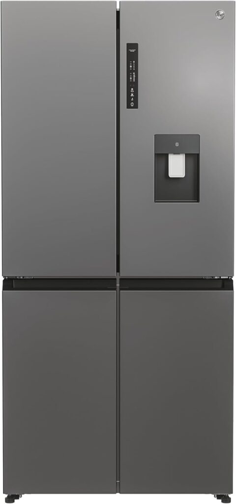 Hoover H-FRIDGE 700 MAXI Freestanding American Fridge Freezer, 4 Doors, Total No Frost Technology, E Class, 467L Total Capacity, Smart Inverter Compressor, Gentle Silver, 83x65x182 cm - HHCR3818ENPL          [Energy Class E]