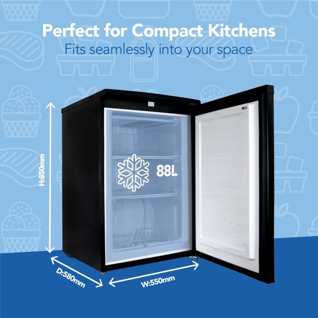 Igenix IG355B Freestanding Under Counter Freezer with 3 Large Drawers, Reversible Door, 88 Litre Freezer Capacity, 55 cm Wide, Black          [Energy Class F]