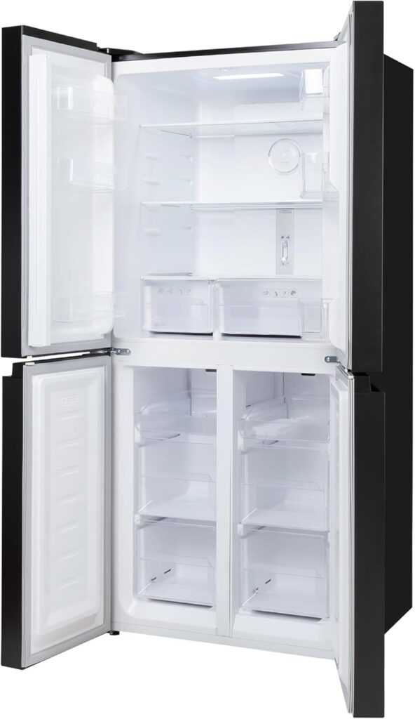 Russell Hobbs Freestanding 4 Door American Fridge Freezer 421 Litre in Black Steel, Total No Frost, 271L Fridge  150L Freezer, with LED Display, RH180A4FF802E1BS          [Energy Class E]