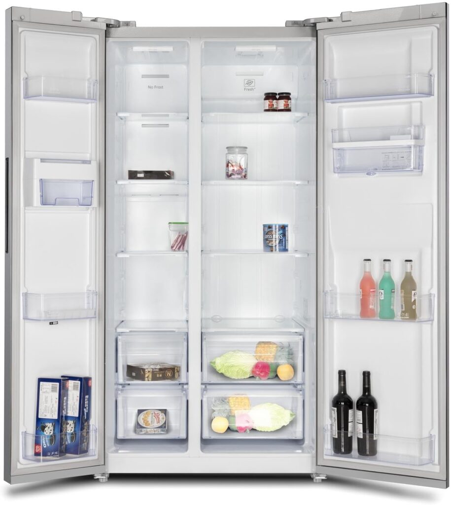 SIA Freestanding 2 Door American Fridge Freezer 627L with Ice  Water Dispenser - Silver          [Energy Class E]