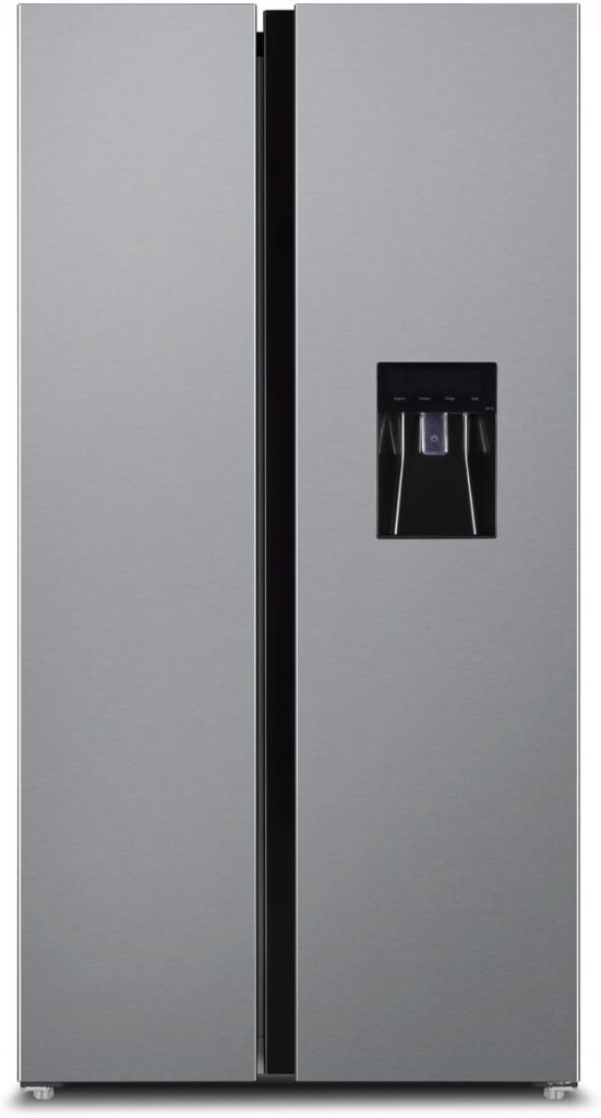SIA Freestanding 2 Door American Fridge Freezer 627L with Ice  Water Dispenser - Silver          [Energy Class E]