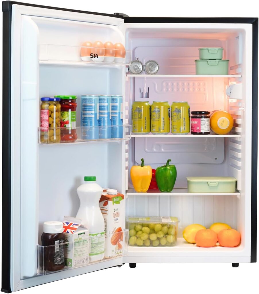 SIA LFS01BL-AMZ1 Black Under Counter Fridge, 91L Capacity, 48cm Wide, Freestanding Larder, E Rated, 2 Years Parts and Labour Guarantee          [Energy Class F]