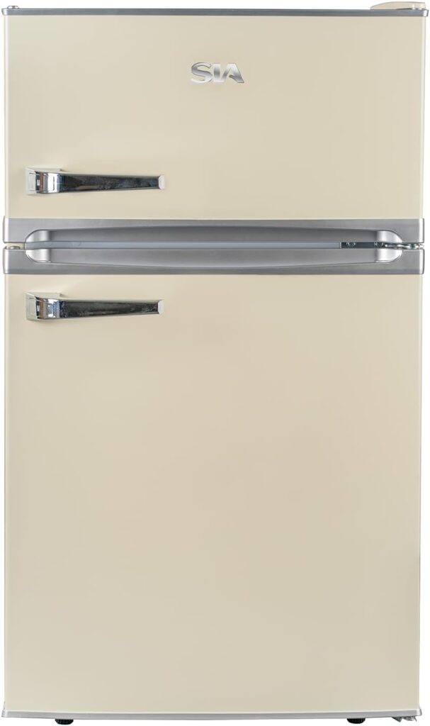 SIA RFM88C 88L Freestanding Under Counter Cream Retro Fridge Freezer, Adjustable Thermostat, Interior LED Light, 2 Years Parts and Labour Guarantee SIA RFM88C 88L Freestanding Under Counter Cream Retro Fridge Freezer, Adjustable Thermostat, Interior LED Light, 2 Years Parts and Labour Guarantee