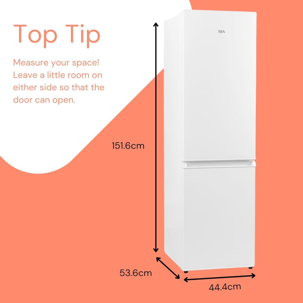 SIA SFF15144WE 60/40 Split Freestanding 165L Combi Fridge Freezer in White, 4* Freezer Compartment, E Rated, Reversible Doors, Adjustable Shelves, 2 Years Parts  Labour Guarantee