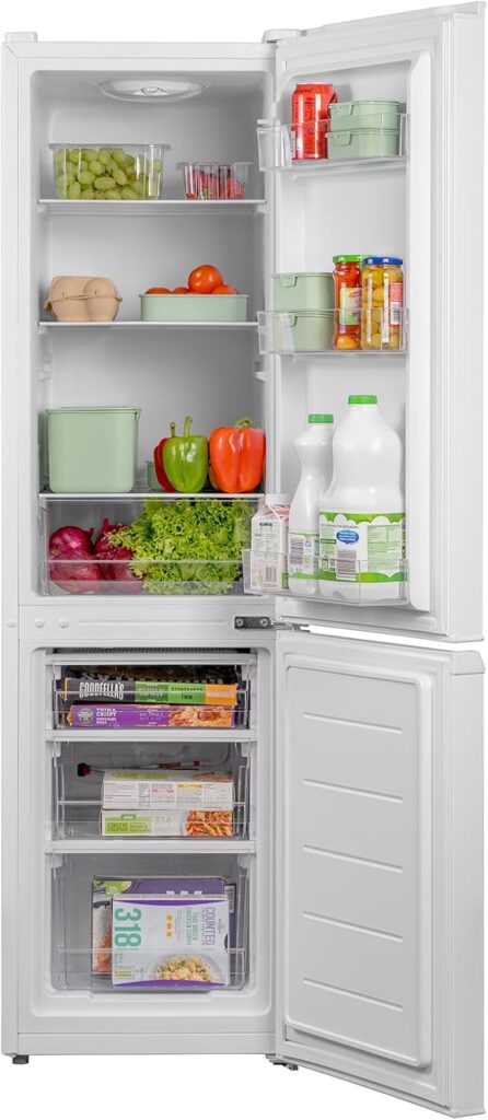 SIA SFF15144WE 60/40 Split Freestanding 165L Combi Fridge Freezer in White, 4* Freezer Compartment, E Rated, Reversible Doors, Adjustable Shelves, 2 Years Parts  Labour Guarantee