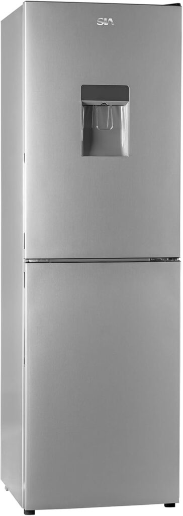 SIA SFF17650SE 50/50 Split Freestanding 252L Combi Fridge Freezer with Water Dispenser in Silver, Includes 3 Glass Fridge Shelves  4 Freezer Compartments          [Energy Class E]