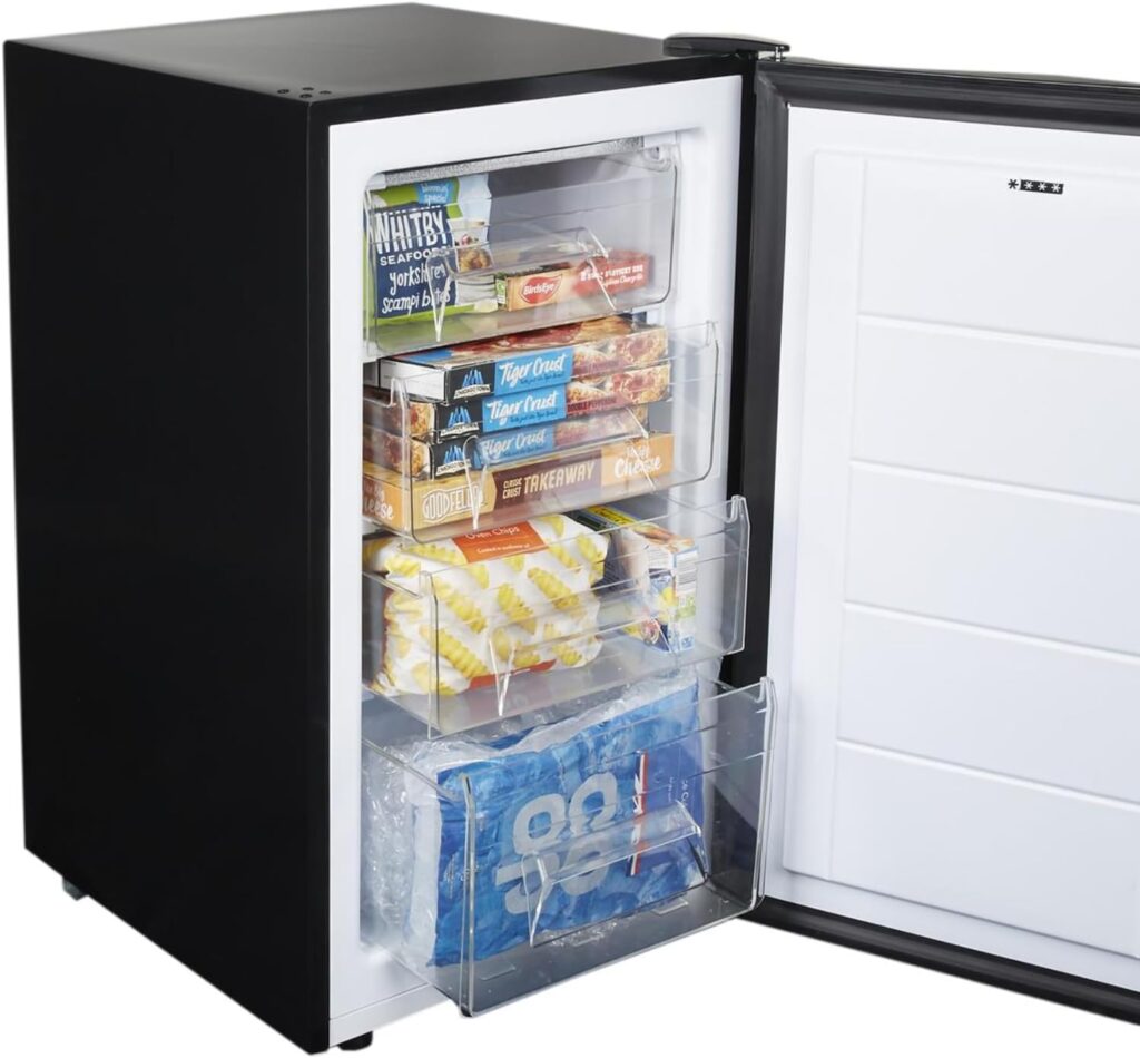 SIA UCF50BL Freestanding Under Counter Freezer, 77L Capacity, 4* Freezer Rating, E Rated, 50cm Wide, Reversible Door, Black, 2 Years Parts  Labour Guarantee          [Energy Class E]