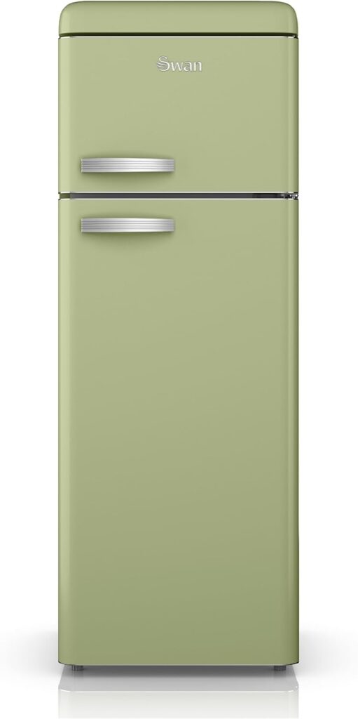 SWAN SR11010GNE Retro Free Standing Top Mounted 70/30 Split Fridge Freezer with Energy Class E, 3 Adjustable Shelves, Fast Freeze, Green          [Energy Class E]