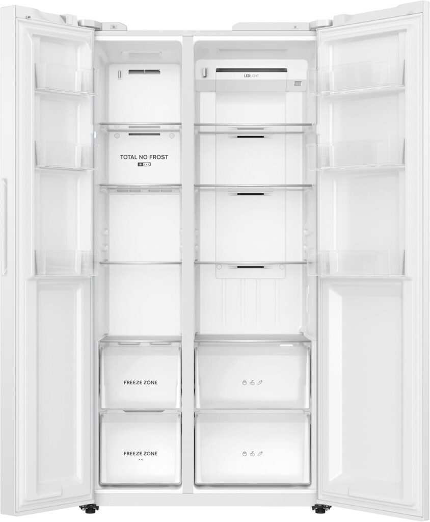 Teknix TX2SBS1791PW American Side by Side Door Fridge Freezer - 530L Capacity - Frost Free - Digital Controls - White, H177.5 x W91.0 x D65.0 (cm)          [Energy Class E]
