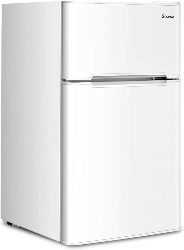 COSTWAY 90L Freestanding Undercounter Refrigerator, 2 Reversible Door Standard Mini Fridge Freezer with Adjustable Thermostat, Removable Glass Shelves, LED Light for Dorm Apartment Office (White) COSTWAY 90L Freestanding Undercounter Refrigerator, 2 Reversible Door Standard Mini Fridge Freezer with Adjustable Thermostat, Removable Glass Shelves, LED Light for Dorm Apartment Office (White)