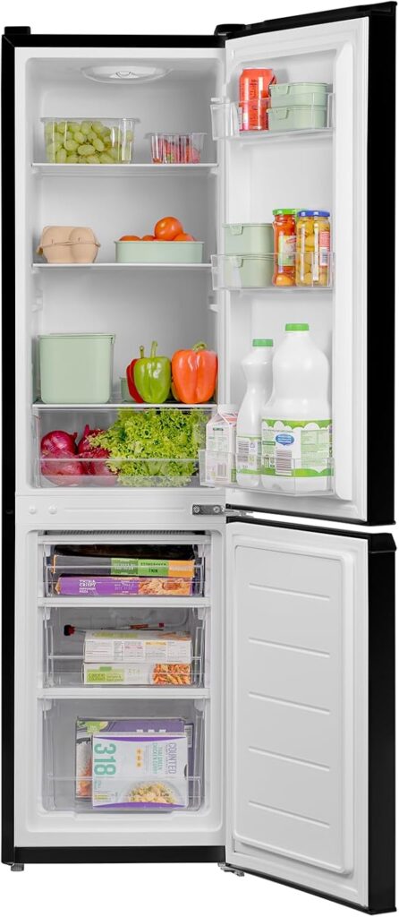 SIA SFF15144BL/E 60/40 Split Freestanding 165L Combi Fridge Freezer in Black, 4* Freezer Compartment, E Rated, Reversible Doors, Adjustable Shelves, 2 Years Parts  Labour Guarantee          [Energy Class E]